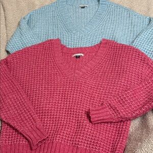 American Eagle Outfitters V-Neck Sweater Duo - Pink and Blue